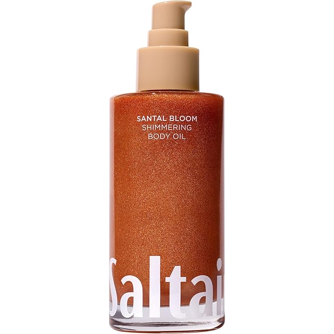 Saltair Shimmering Body Oil - Santal Bloom Scented Dry Oil Moisturizer with Light-Reflecting Pearl Pigments. Moisturizing Glow for All Skin Types - 4 Fl Oz